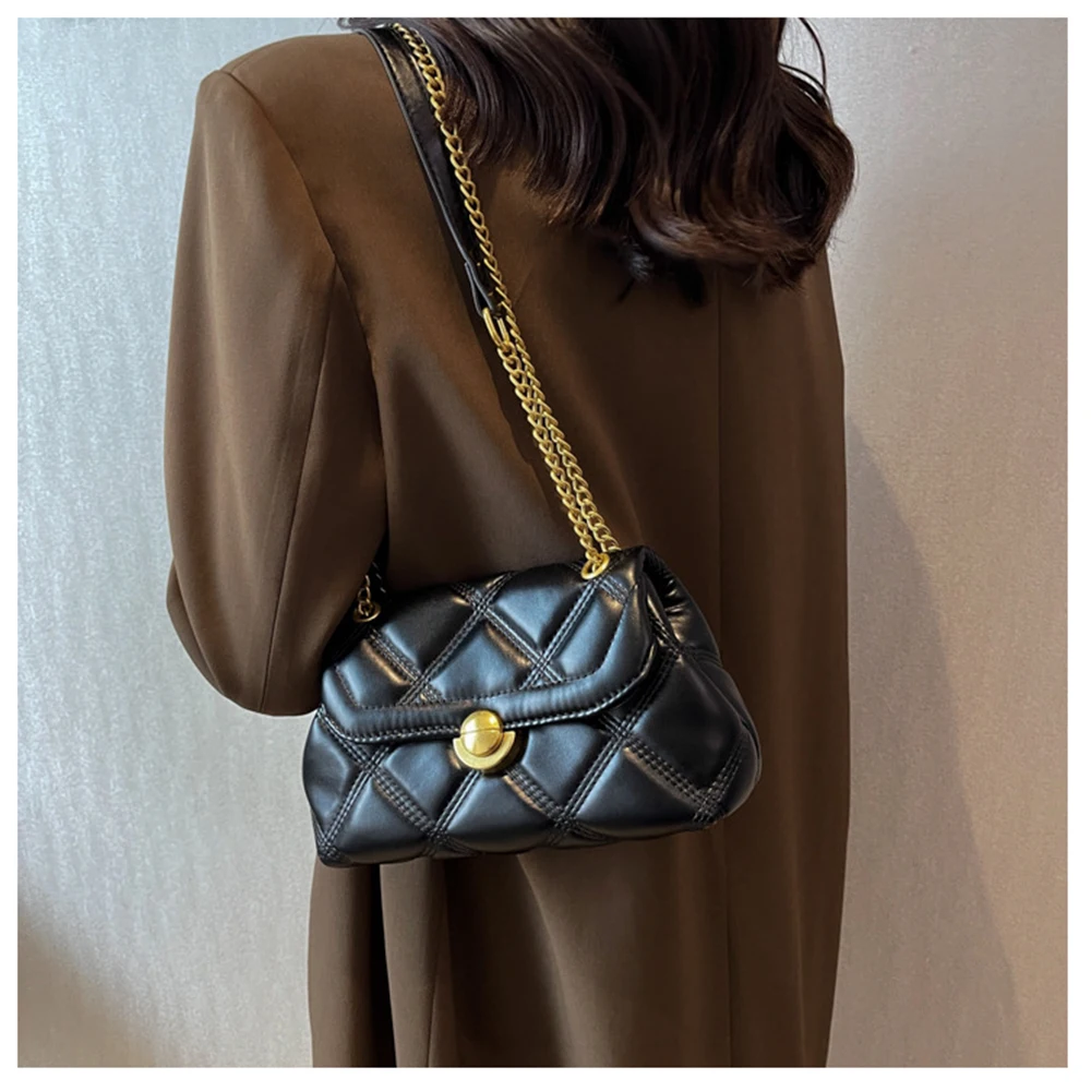 Women PU Leather Satchel Purse Rhombic Chain Bag 2023 New Trendy Retro Fashion Women'S Shoulder Bag Messenger Small Square Bag