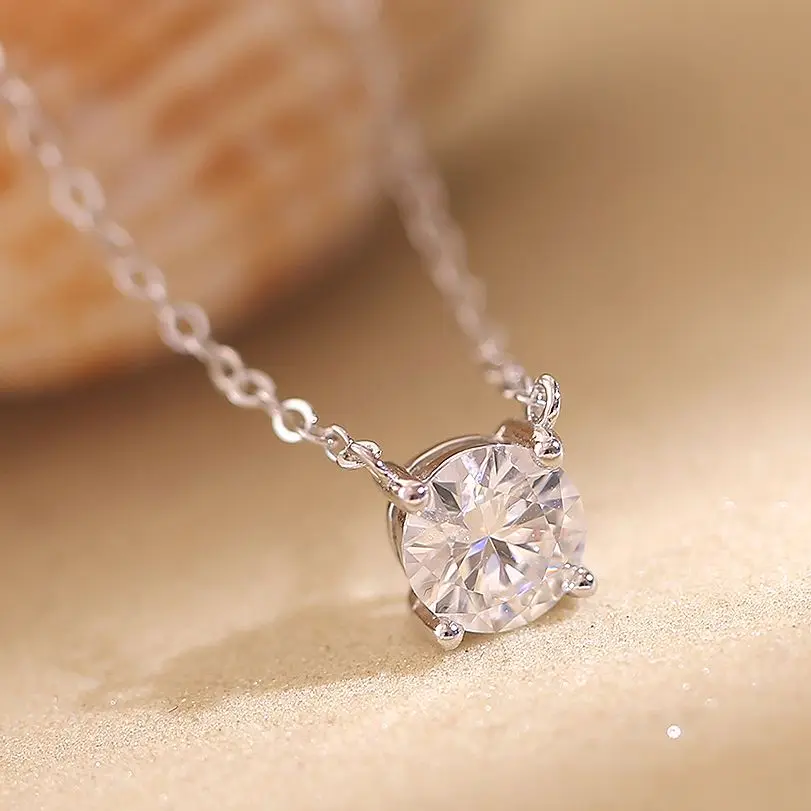 

Moissanite Necklace for Women 1-2 Ct Sterling Silver Choker 18K White Gold Plated GH Color Lab Created Diamond Solitaire Pendant