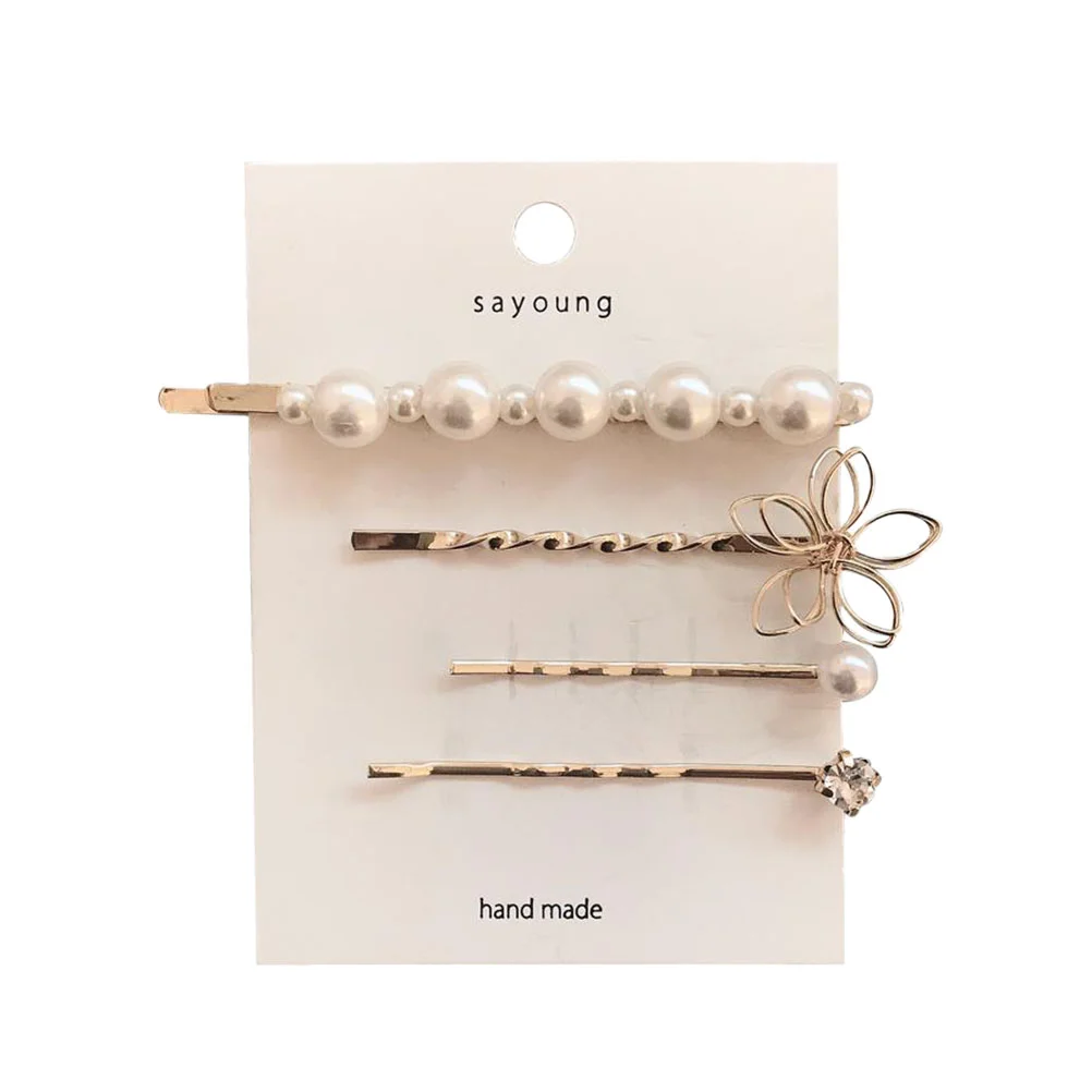 

4 Pcs Pearl Hair Clips Short Barrettes Bobby Pin Hair for Ladies and Girls
