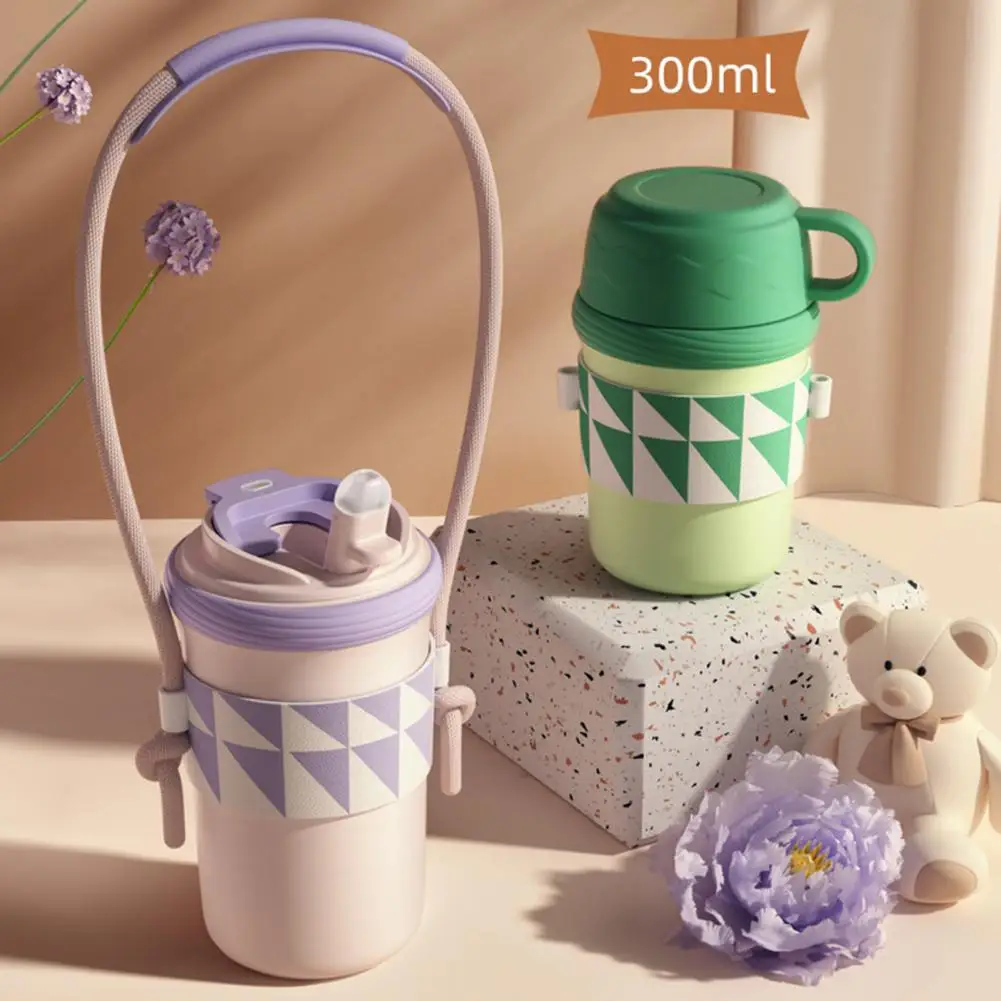 

1 Set 300/450ML Stainless Steel Straw Vacuum Flask Food Grade Large Capacity Leak-proof Checkered Cute 6 Hours Insulation Coffee