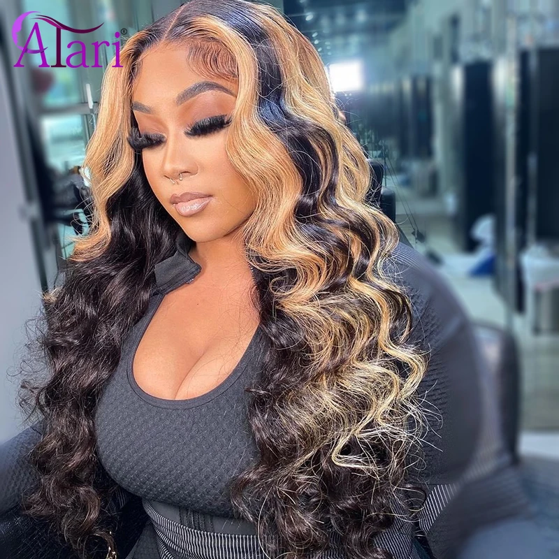 

Парик с черным хайлайтером цвета 27, бразильские волнистые волосы, парики Prepluck 13x 6, парик на сетке спереди, прозрачный парик 5x5