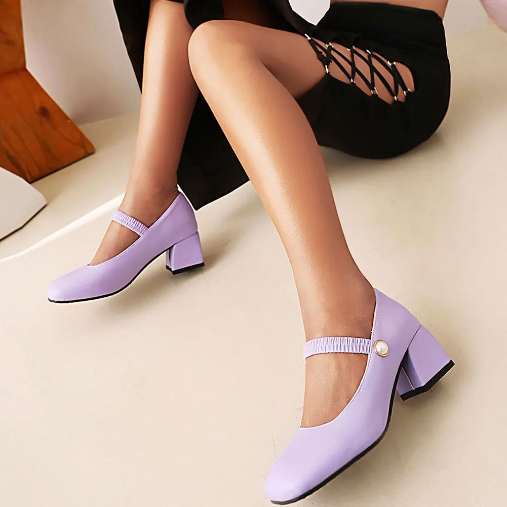 

2022 Fashion Spring Autumn Solid Pumps Med Square Heels Big Size 48 Pears Comfort Women Lace Up Office Work Mary Janes Shoes