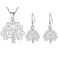 special offer 925 stamp silver color charm tree pendant necklace earrings jewelry sets for women luxury fashion party wedding
