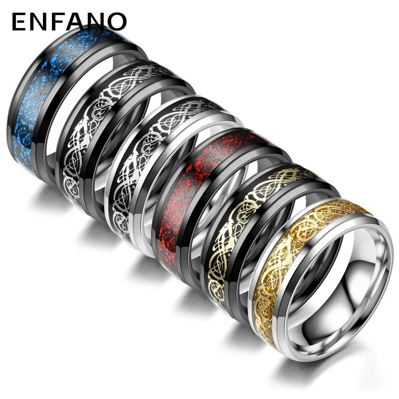 

Enfano Cross-Border Hot Ornament Titanium Steel Stainless Steel Dragon Pattern Ring Couple European and American Fashion Men's