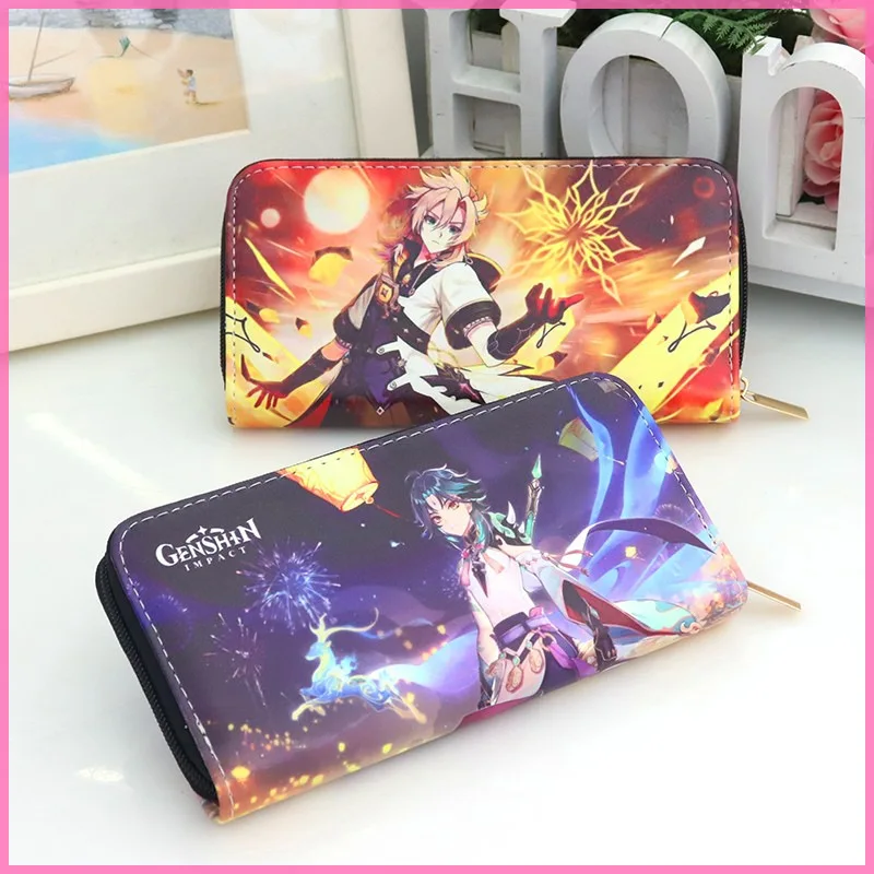 Pu trend cartoon cute animation peripheral wallet zero wallet Game Genshin Impact Xiao Keqing klee Hutao Cosplay Wallet