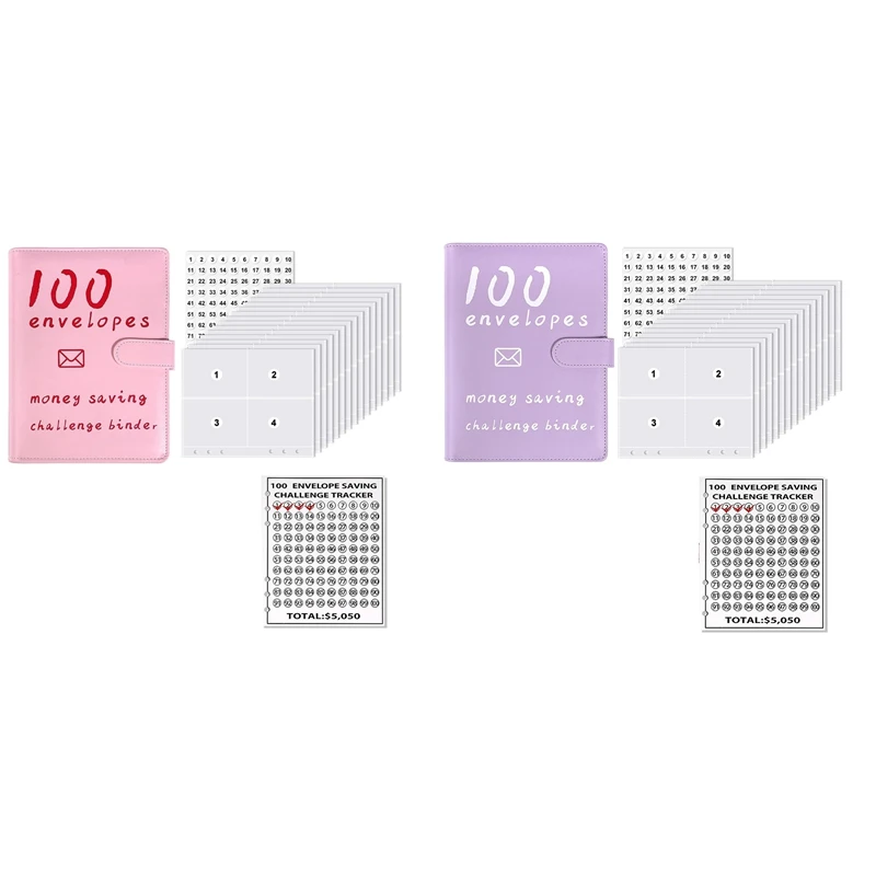 

100 Envelopes Money Savings Challenges Book,Storage Budgeting Binder Budget Book Cash Saving Challenge Box Kit