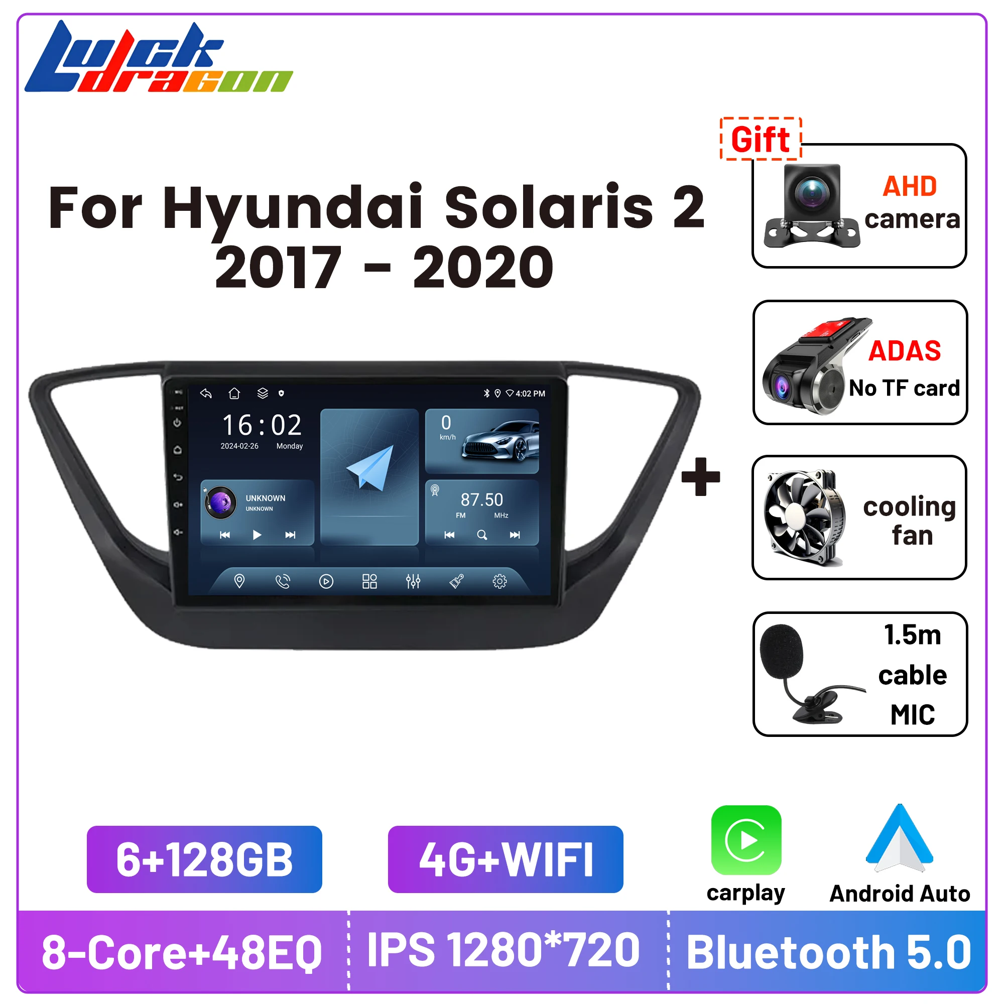 

Автомагнитола для Hyundai Solaris 2 Verna 2017-2020, Автомобильная Мультимедийная стереосистема, 8 ядер, Wi-Fi, gps, видео для Carplay