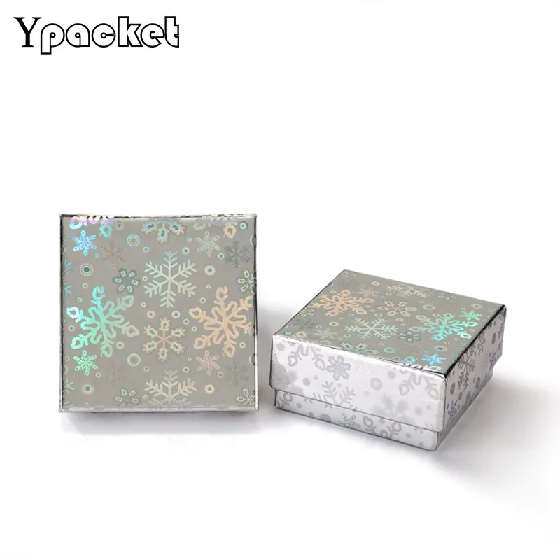 Star Style Box Snow Design Packing For Christmas Day's Gift Packaging 7.5X7.5X3.5CM Silver Color Classic Storage With Sponge