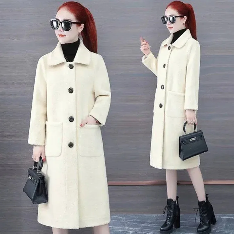 

Imitation Lamb Wool Coat Womens 2022 Winter New Fashion Loose Thin Woolen Jacket Women Casual Large Size Long Wool Outerwear