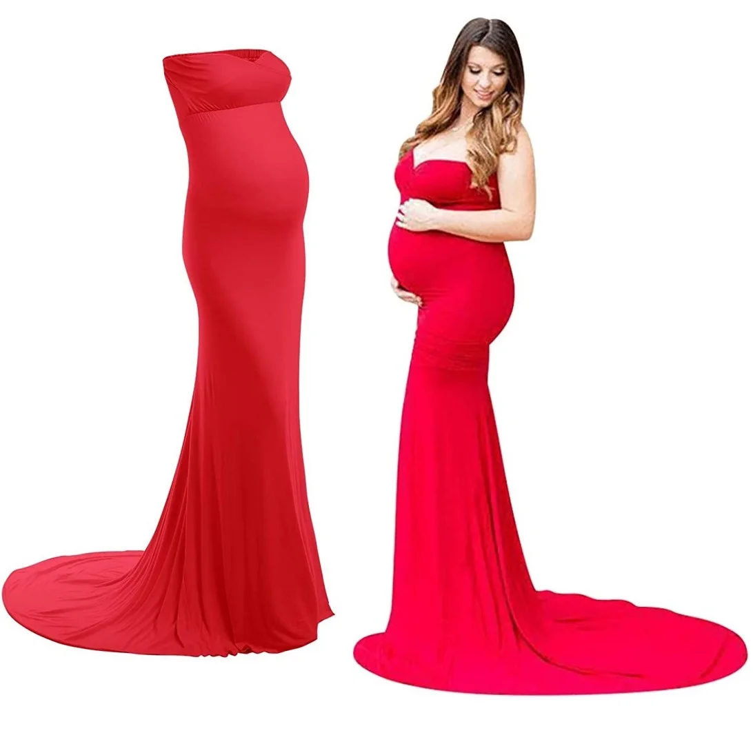 Women Strapless Maternity Tube Dress for Photography Off Shoulder Long Slim Sexy Maxi Gown Baby Shower Dress Photoshoot Clothes