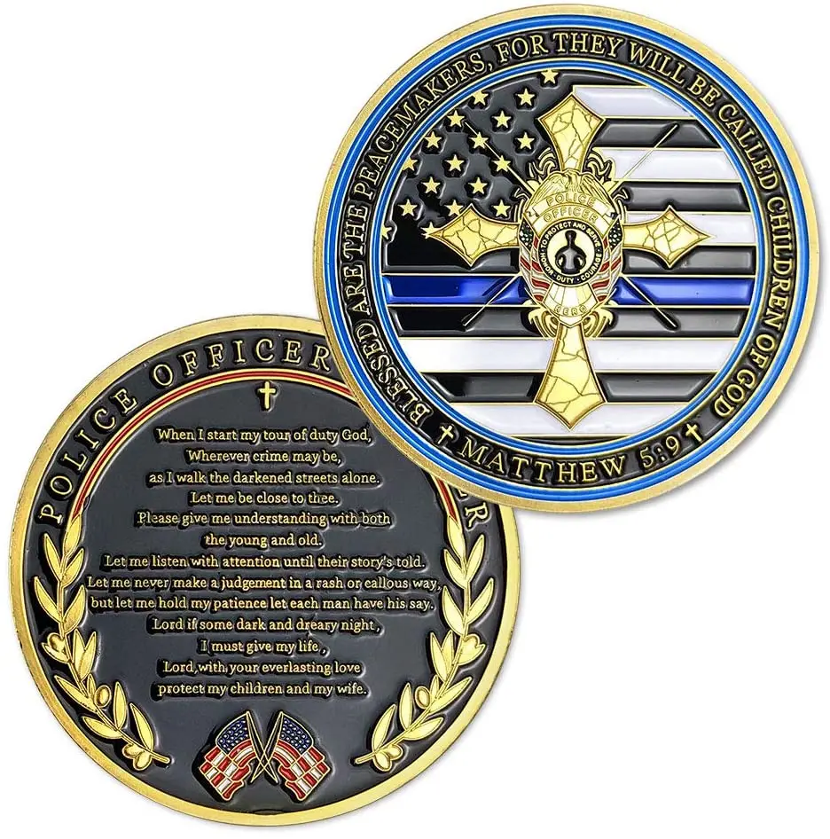 

United States Police Officers Thin Blue Line Flag Law Enforcement Cross Challenge Coin Gift America Coin Collection Souvenir