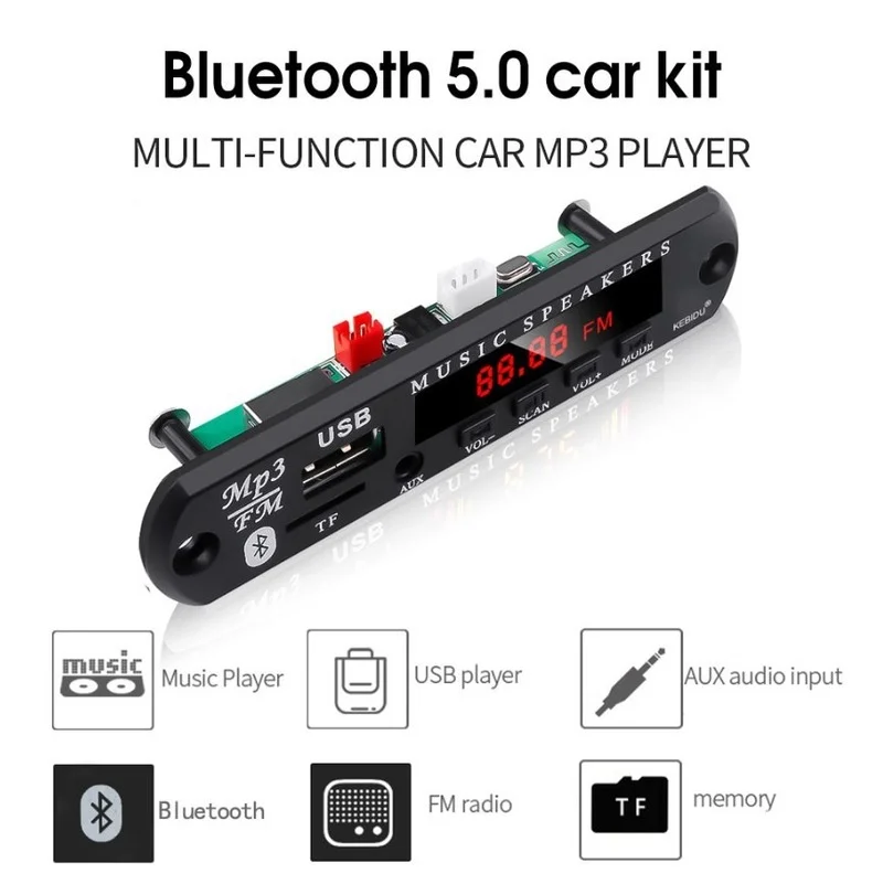 Беспроводная Плата декодера громкой связи Bluetooth 5 0 DC 9V 12V MP3 WMA аудио модуль USB TF