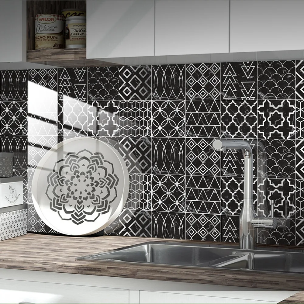 

10PCS Geometric Pattern Crystal Tile Wall Sticker Black Modern Minimalist Wallpaper Bedroom Kitchen Film Living Room Decor