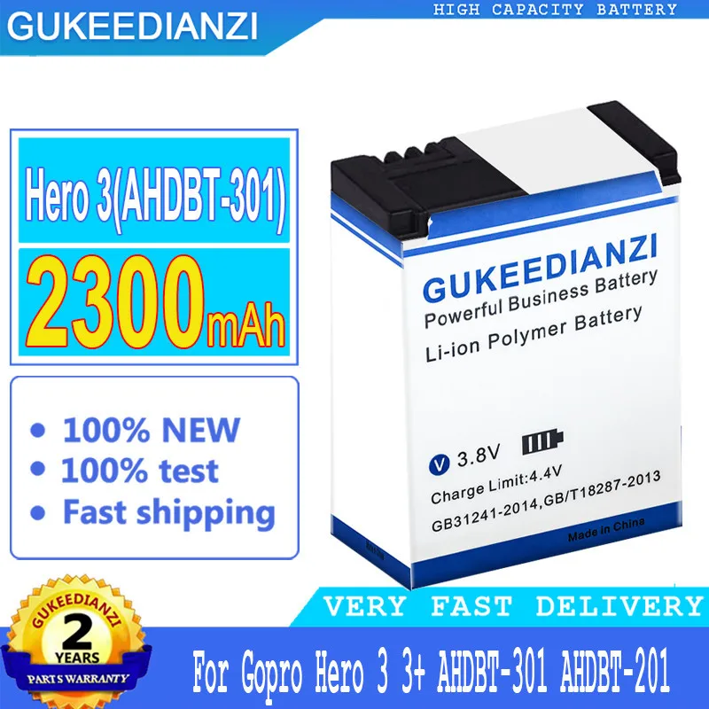 

GUKEEDIANZI 2300mAh AHDBT-301 AHDBT301 AHDBT 301 Li-ion Battery for GoPro Hero3 for Go pro Hero 3/3+ 3 plus Battery + Track NO