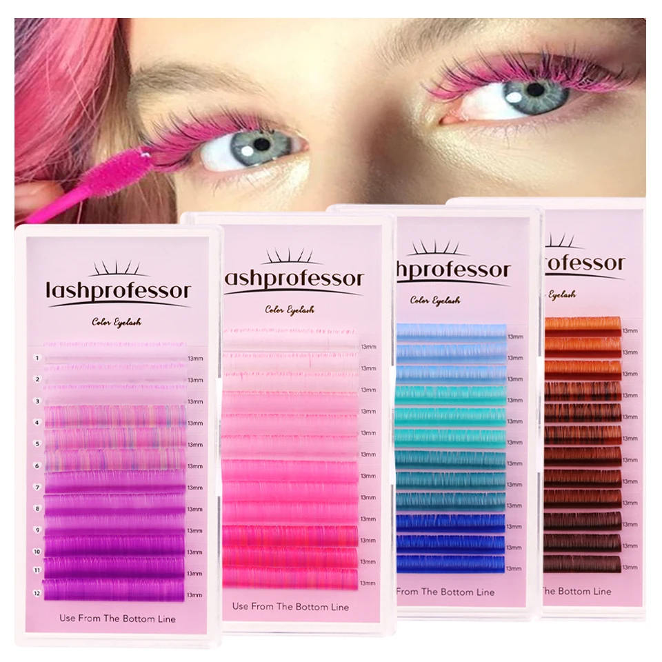Lash Purple Blue Brown Pink Eyelash Extension Individual False Faux Colored Gradient Mink Lashes For Makeup Rainbow Colord