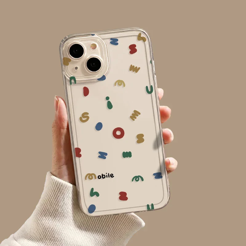 Прозрачный чехол для телефона с простыми модными буквами iPhone 16 15 14 13 12 11 Pro Max Plus Mini