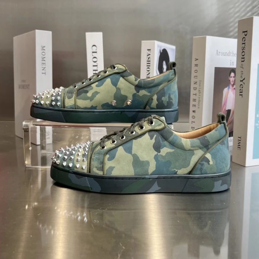 

Top Quality Red Sole Womens Trendy Casual Shoes 35-48 Luxury Mens Real Leather Sneakers Designr Couple Rock Tide Shoes HJ0844