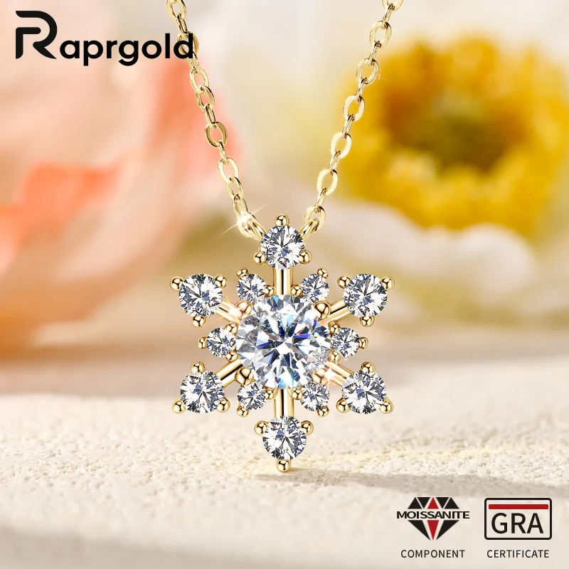RAPRGOLD круглой огранки муассанит снежинка кулон ожерелья для женщин твердые