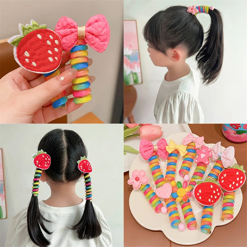 

2PCS Women Girls Rubber Hair Bands Telephone Wire Headbands Korean Hair Accessories Ponytail Holder Girls Stretch Hair Tie