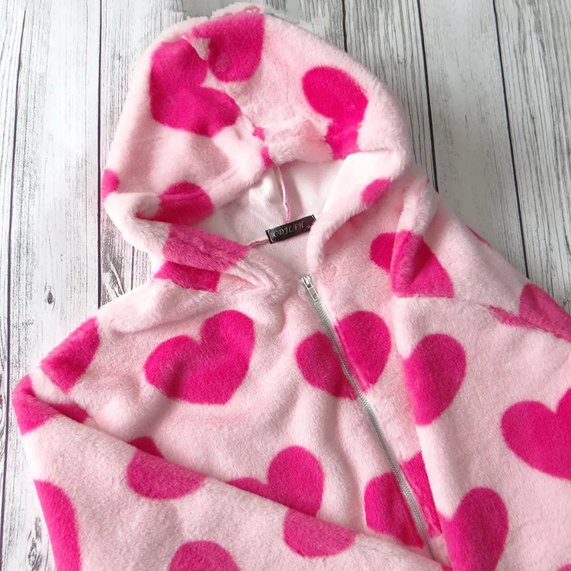 2022 Giacca Y2K Damskie New Style Sweet Loose Hooded Thick Heart Zipper Pink Jacket Women's Clothing Y2K Clothes