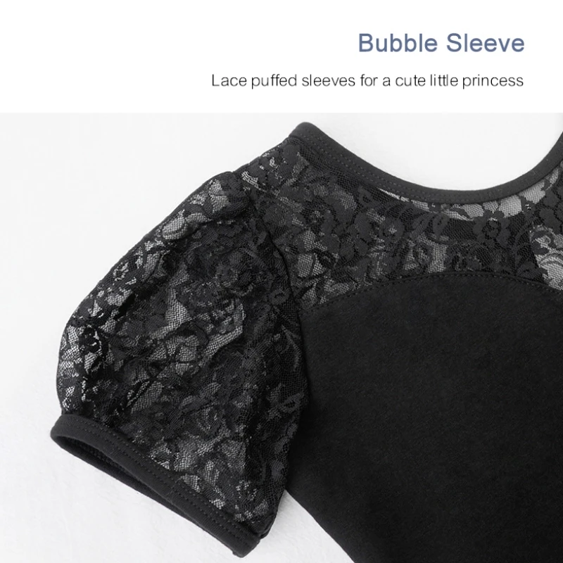 New Girls Ballet Skirts Dress Gymnastic Leotards Lace Skirted Leotards Puffed Sleeve Kids Toddler Gymnastic For Dancing Skirt