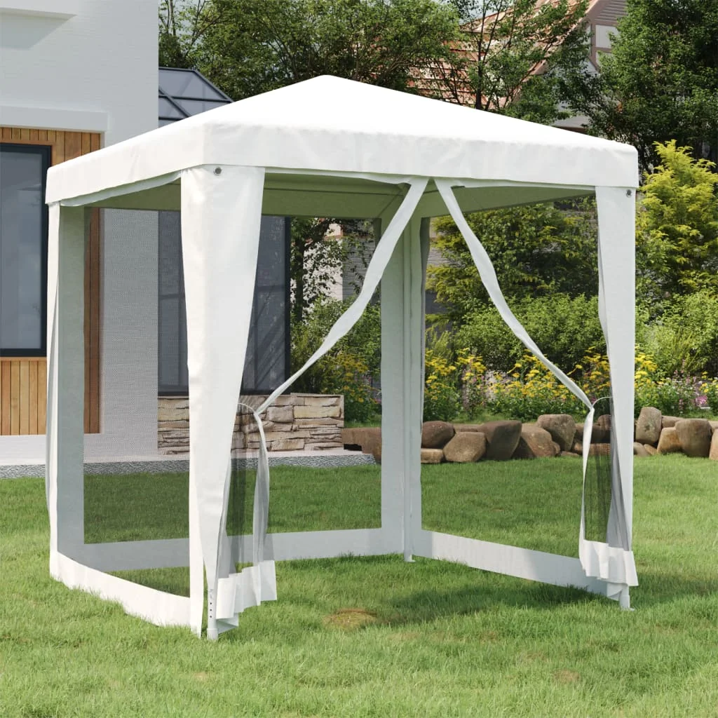 

Party Tent with 4 Mesh Sidewalls, Garden Decoration, 2x2 m White