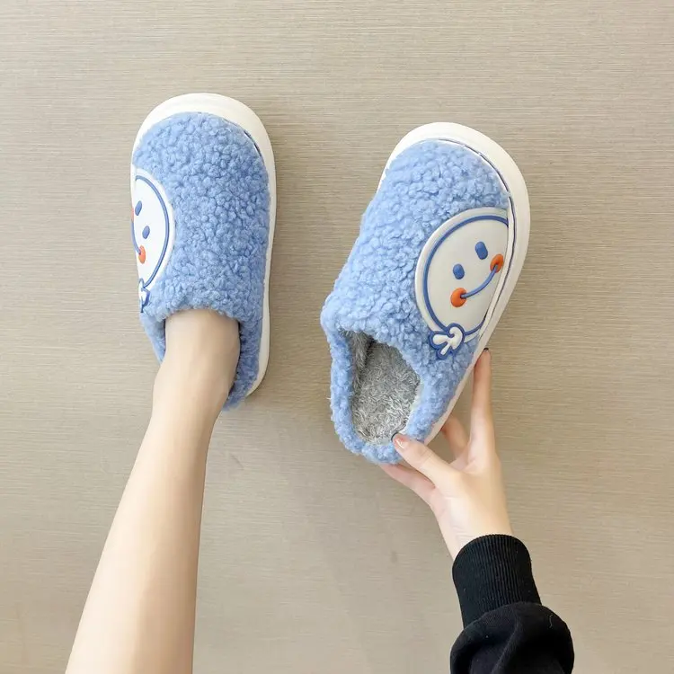 Winter New Ladies Cotton Slippers Simple Cartoon Comfortable Cotton Slippers Women Flat Slippers Women Furry Slippers Women