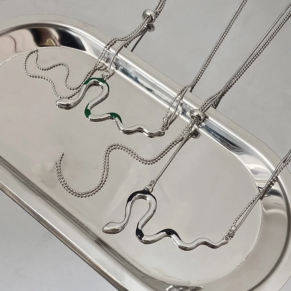 Ожерелье в стиле хип-хоп панк двойная цепь змея винтажное увеличенное серебряное