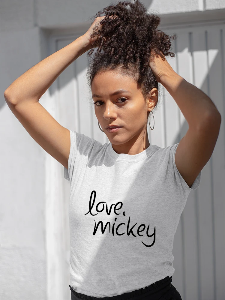 

Love Mickey Letter Print Simplicity Harajuku T-shirt Woman Comfy Summer Casual Breathable Streetwear Disney Lady Tee Shirt