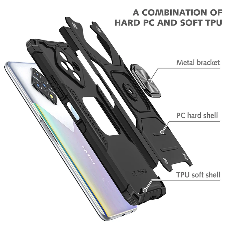 sannier metal ring bracket phone case for infinix hot 9 10 play anti fall back cover for infinix note7 lite zero8 smart 4 capa free global shipping