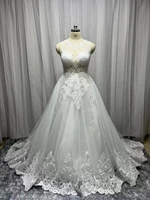 2022 real photo custom made wedding dress illusion sleeveless design detechable train 3 ways to wear style lace wedding dresses