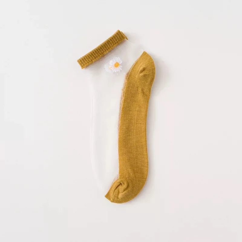 10Pairs/Lot Summer Woman Silk Socks Ankle Lace Ultra-thin Girl’s Transparent Glass Fiber Fashion Daisy Flower Cute Style