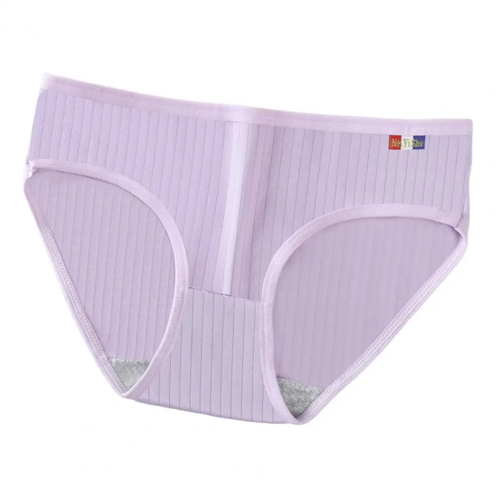 

Classic Soft Underpants Elastic Waistband Logo Print Pure Color Stretchy Ribbed Briefs 3D Cutting Female Briefs Inside Wear