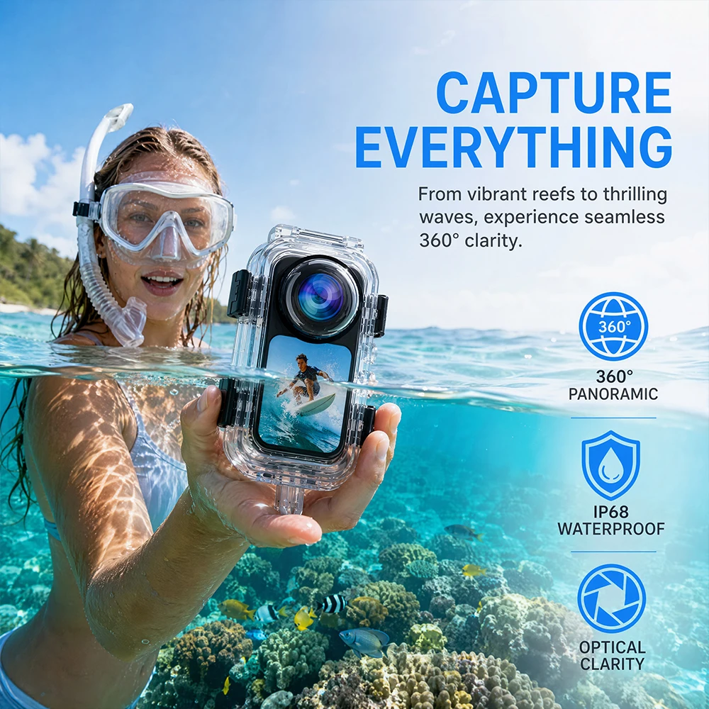 Фото Невидимый водонепроницаемый корпус для Insta360 X6, водонепроницаемый чехол для подводного плавания на глубину до 60 м, аксессуары для Insta 360 X6 №4