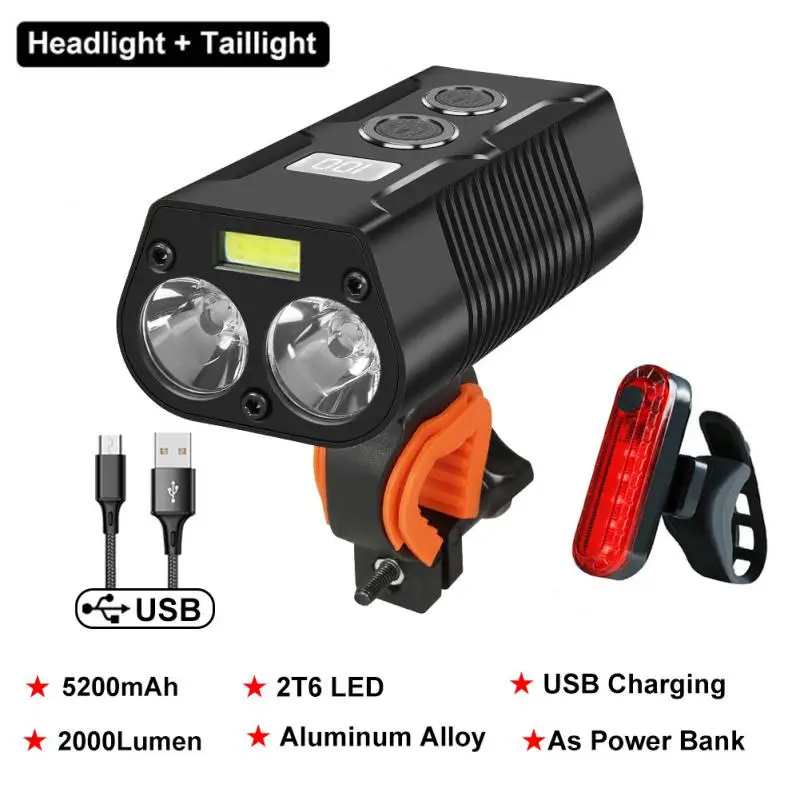 

Bicycle Lights LED- Lamp Bead Cycling Night Digital Display USB Waterproof Flashlight L2 With Warning Lamp Bike Accessories