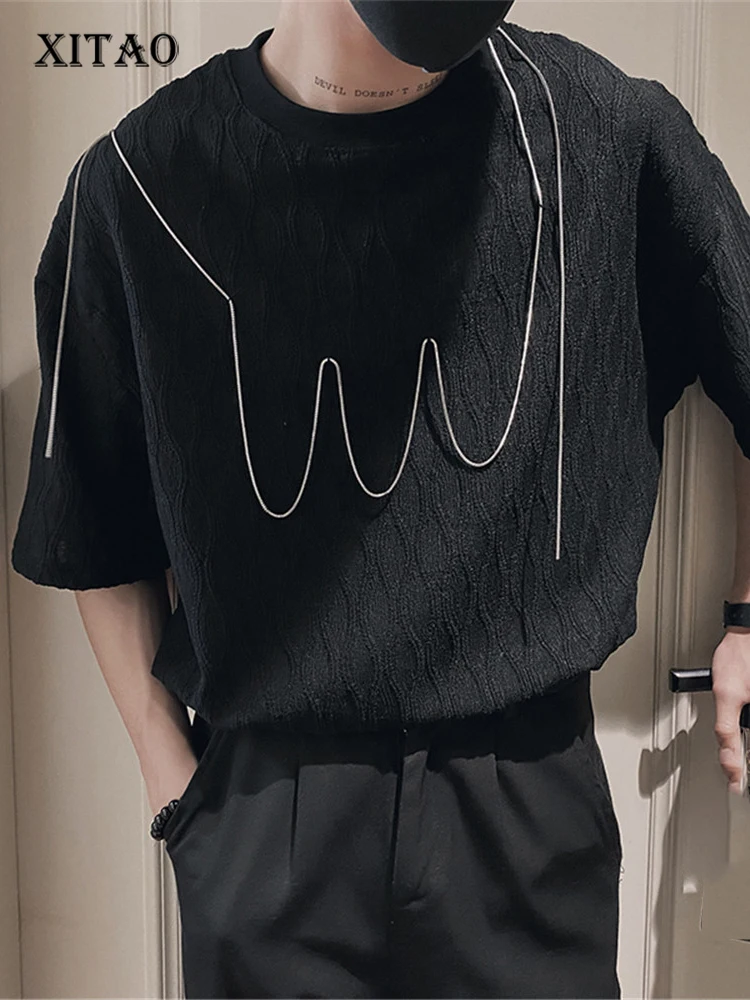 

XITAO Black Print Pattern T Shirt Fashion Pullover Goddess Fan Half Sleeve Small Fresh Casual Style Loose 2022 Tee WMD6859