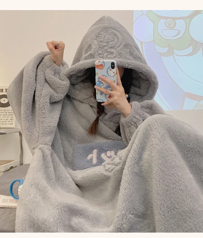 Свободная Ночная рубашка большого размера ночная с капюшоном халат женская