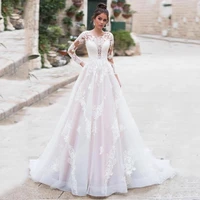 chenxiao a line wedding dress bohe o neck stain long sleeves back pearl lace sexy ivory white bridal gowns vestidos de