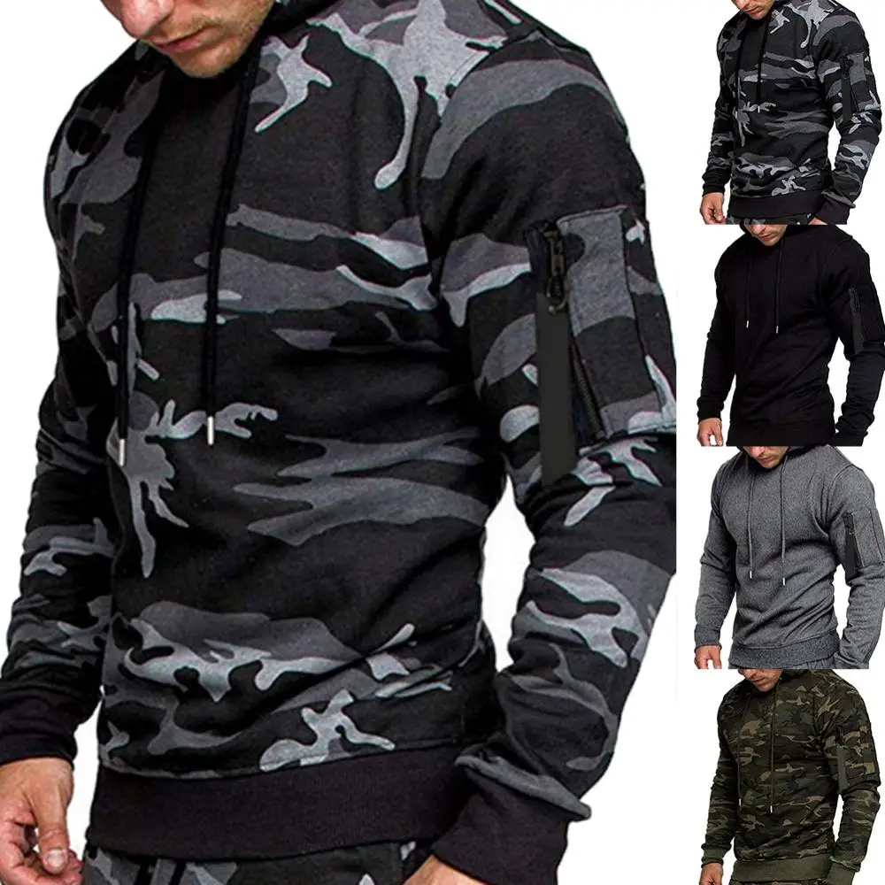 

Hooded Long Sleeve Drawstring Sweatshirt Hoodie Casual Men Camouflage Print Hoodie