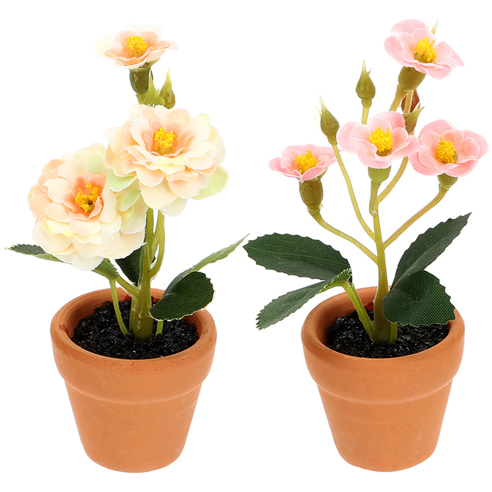 

2 Pcs Simulated Potted Miniature Bonsai Plants Roses Small Flowerpot Cloth Flower Small Bonsai Home decor