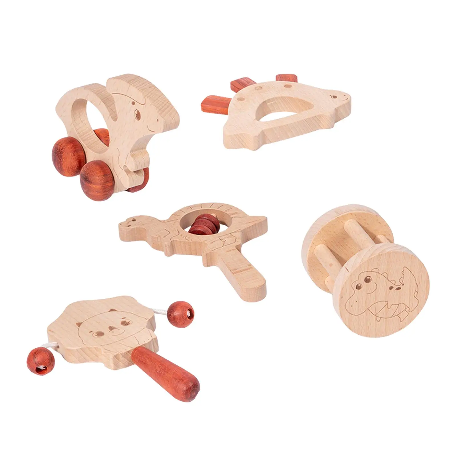 

5x Wooden Baby Toys Handmade Newborn Toy Sensory Development Car Baby Rattle with Bells for Girls Babies Boys Infant 6-12 Months