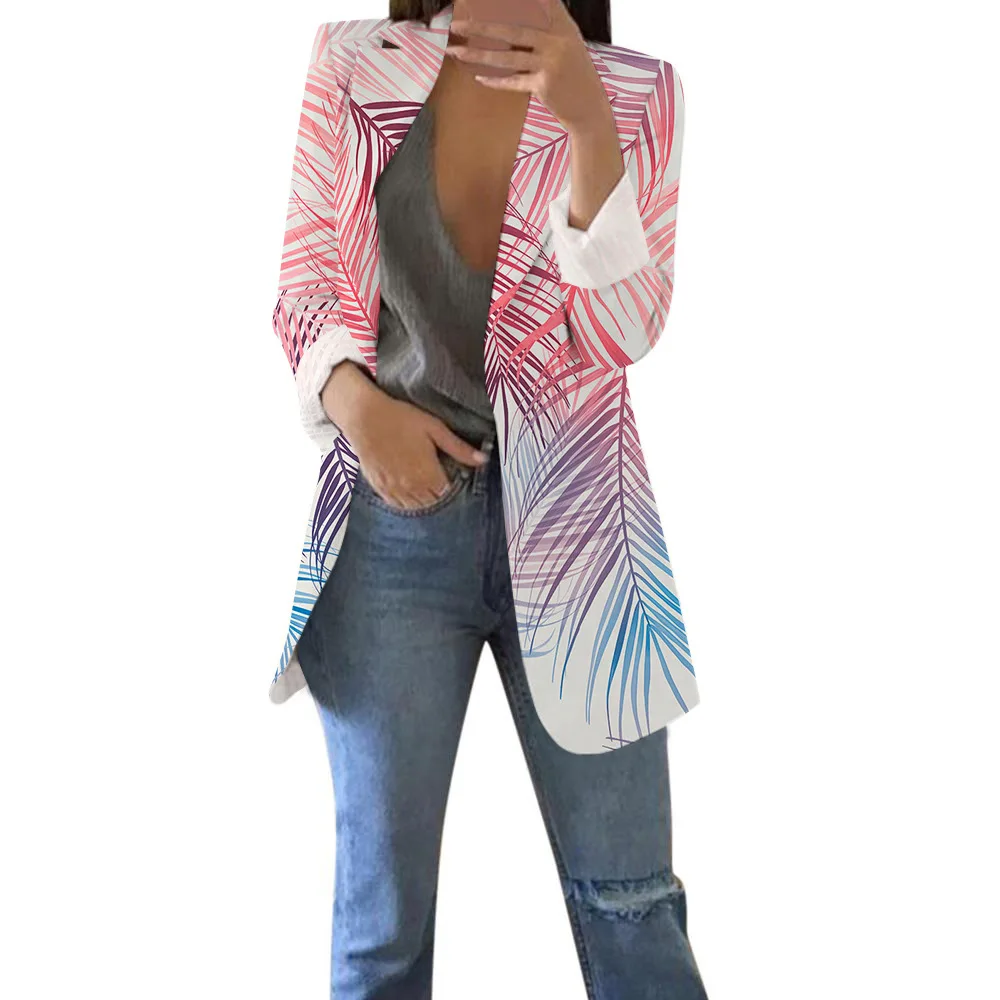 Blazer for Women 2023 New Plant Print Temperament Leisure Cardigan Coat for Women Jacket Cropped Blazer
