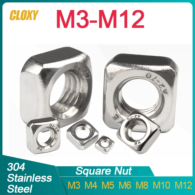

304 Stainless Steel Square Nuts M3 M4 M5 M6 M8 M10 M12 Metric Nut Din557