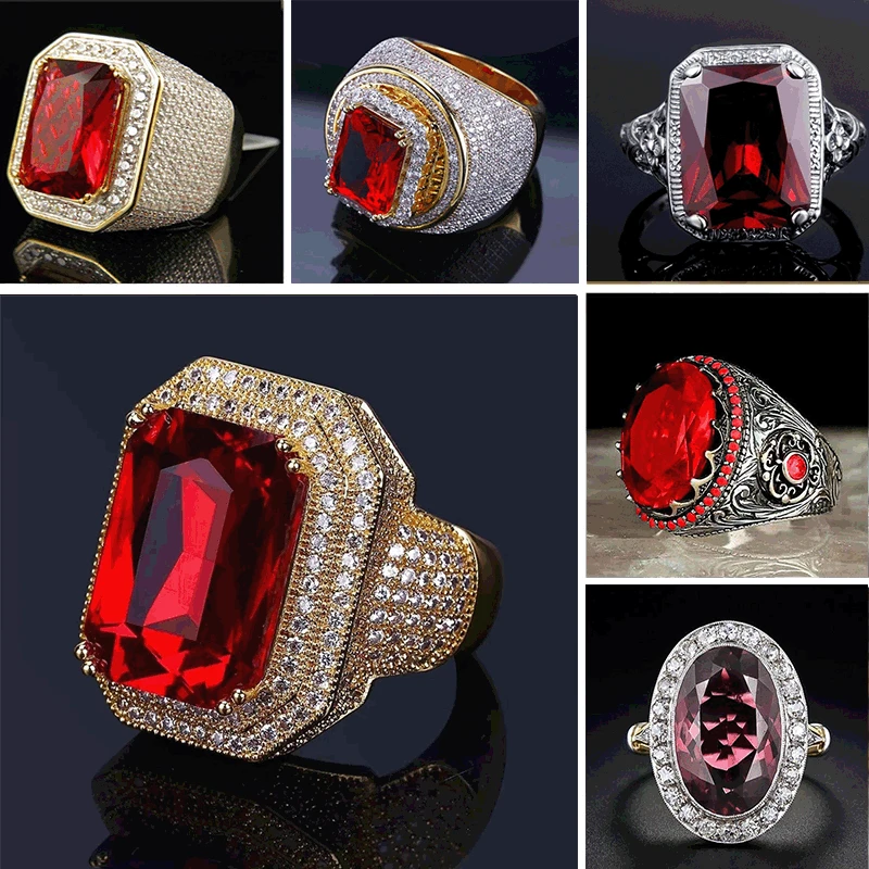 

Luxury Women's Ring Brilliant Red Crystal Wedding Anniversary Ring Gift Female Elegant Accessories Statement Jewelry