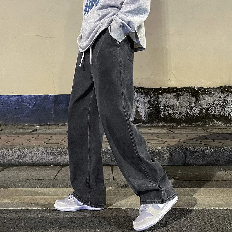 Men's Oversized Plus Y2K Clothes Jeans Korean Casual Pants High Street Straight Wide Leg Trousers Baggy Jeans Streetwear For Men
