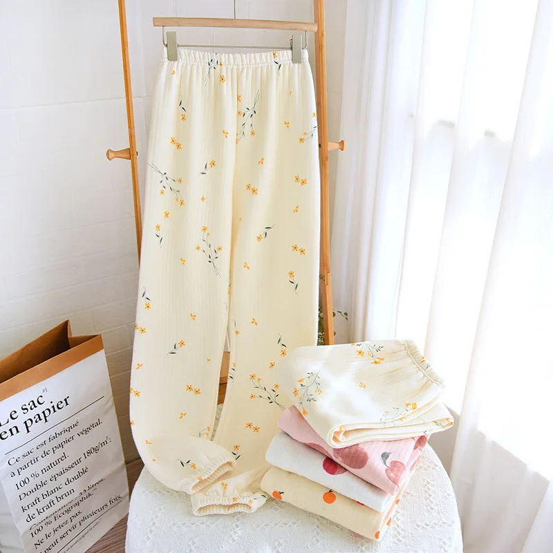 

Fdfklak Autumn Winter Casual Sleepwear Women's 100% Air Cotton Print Pajamas Pant Sleep Bottoms Loose Female Lounge Wear