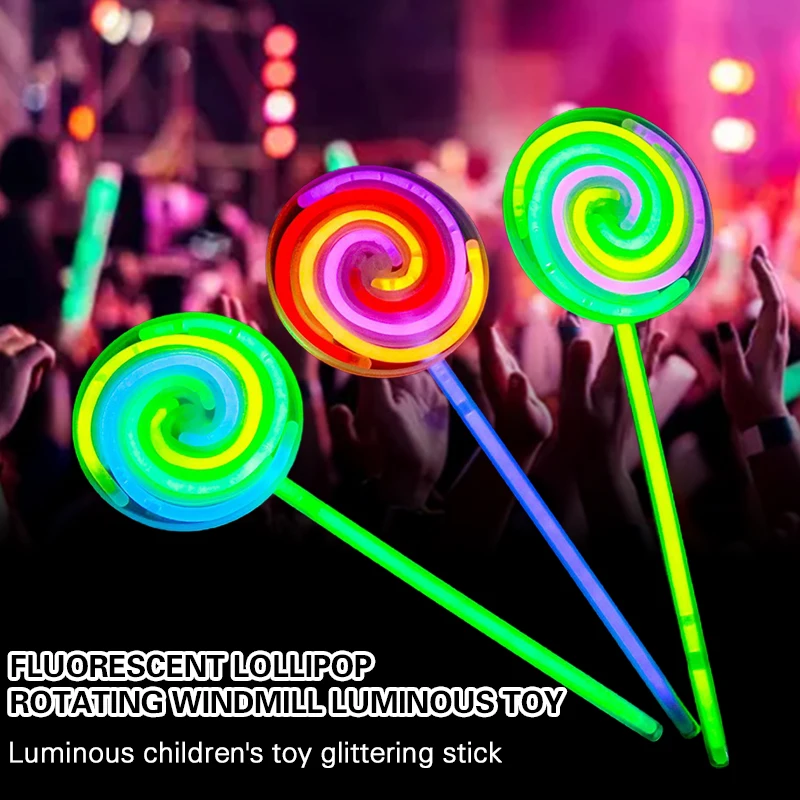 Fluorescent Glow Sticks Candy Pop Shaped Rotating Windmill Colorful Light Up Toys Party Favors Supplies Stars Shine In The Dark