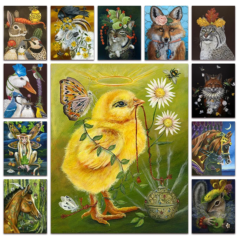 

Full Square Diamond embroidery Cross stitch Animals chicken DIY 3D Diamond mosaic colorful bunny fox Diamond painting duck horse