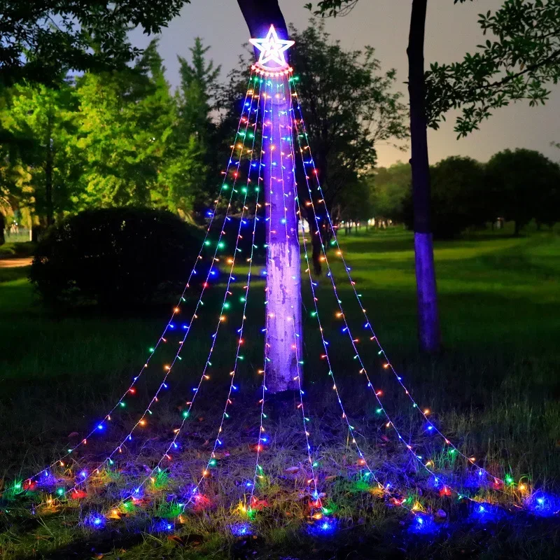 

Solar Waterfall Waterproof Meteor Flowing Star Rain LED String Light 350leds Christmas Wedding Curtain Icicle Fairy Garland