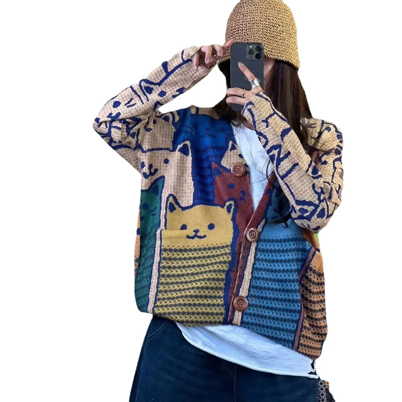 2024 Осень Новый стиль корейский винтажный художественный вязаный свитер женская